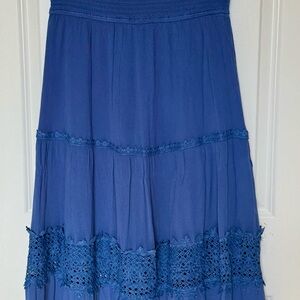 Blue Strapless Maxi Dress with Crochet Detail – Size XL